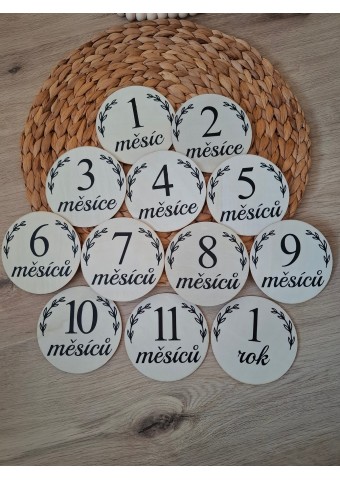 Milníkové kartičky dřevěné - měsíce